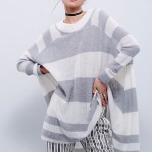 FREE PEOPLE Lafayette Alpaca Striped Tunic Sweater Dress Gray Cream XS S